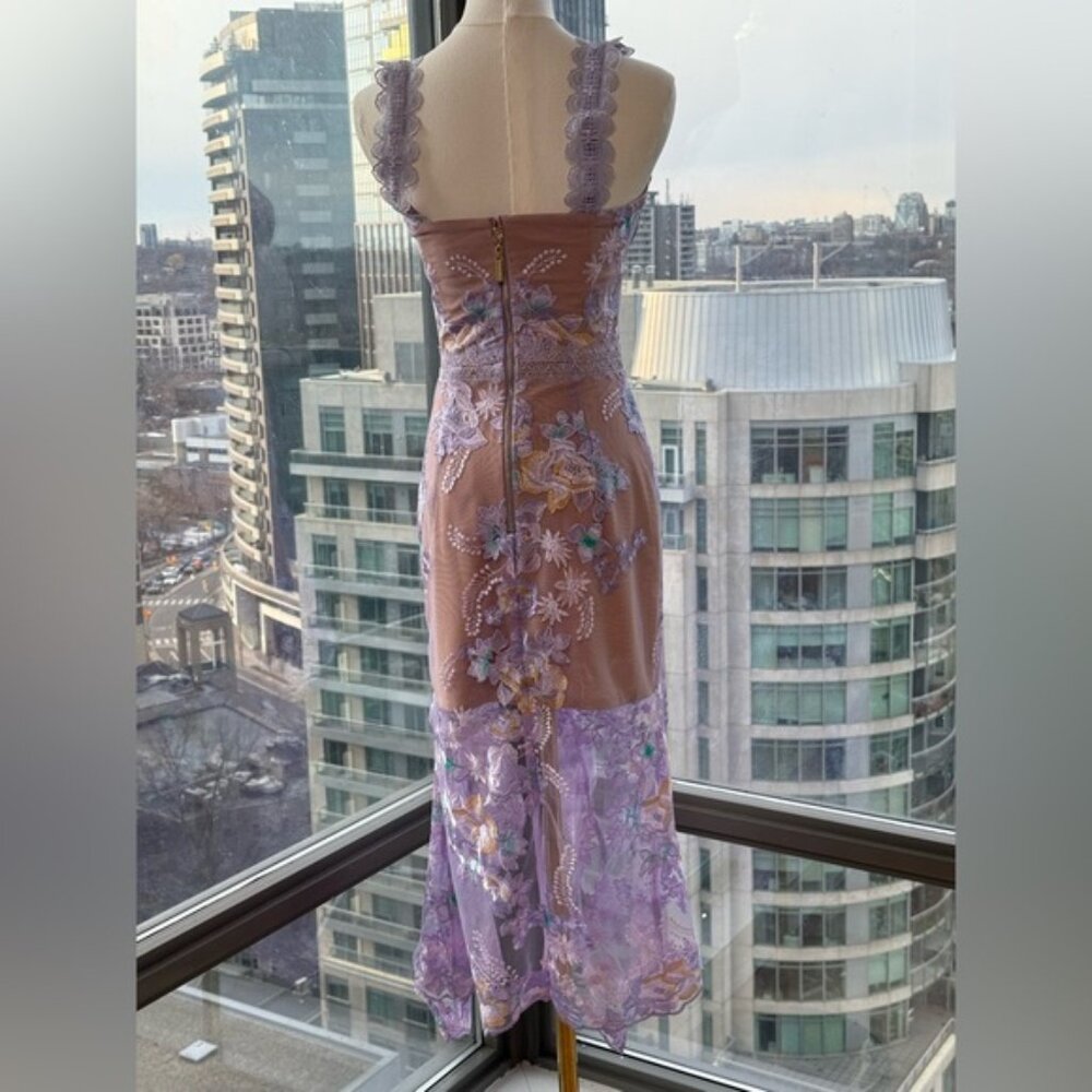 🆕 BRONX & BANCO 🧿 NWOT Eva Embroidered High-Low Midi Dress, Purple Sz XS US 2 - Picture 12 of 15